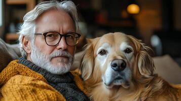 An older man with glasses and a dog photo