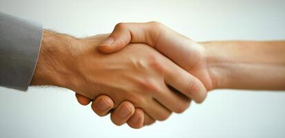 Two people shaking hands over a white background photo