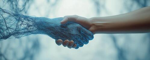 A handshake between two people in a network photo