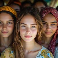 A group of young women with bright eyes photo