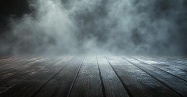 An empty wooden floor with smoke coming out of it photo