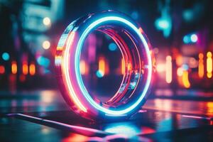 A ring with neon lights on it photo