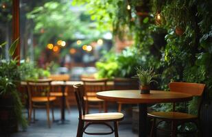 A table and chairs in a restaurant photo