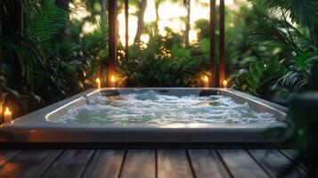 A hot tub in the middle of a tropical forest photo