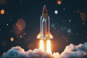 A space rocket is taking off into the air photo