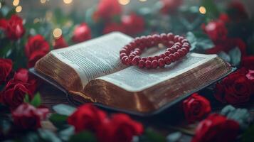 The bible and red roses photo
