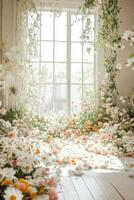A room with flowers and plants in it photo