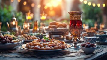 A table with food and drinks on it photo