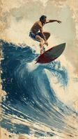 A man riding a wave on a surfboard photo