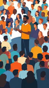 un hombre Hablando a un multitud de personas foto