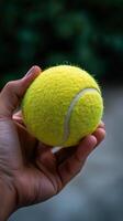 A person holding a tennis ball photo