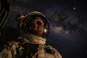An astronaut in space looking up at the stars photo