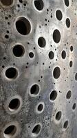 A close up of a metal wall with holes photo