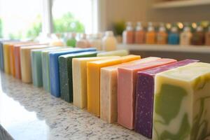 A row of soap bars on a counter photo