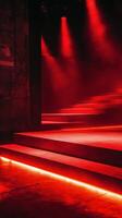 Red lighting on a stage with steps photo