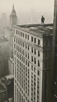 A man standing on the roof of a building photo