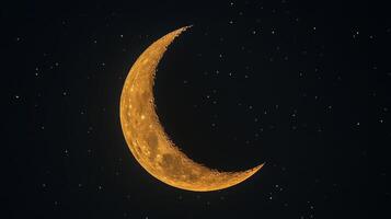 A crescent moon is shown in the night sky photo