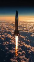 Space rocket taking off from the earth photo