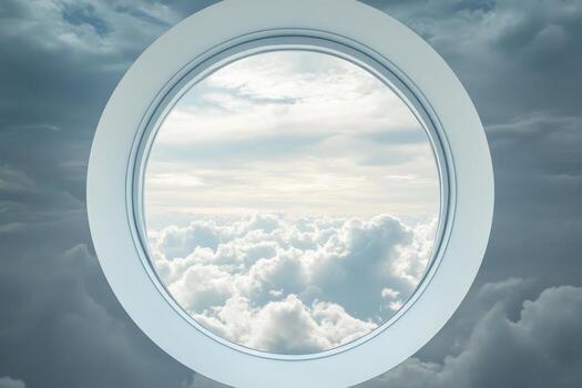 An airplane window looking out on the sky photo