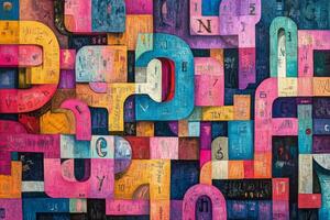 Abstract colorful letters on a wooden background photo