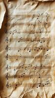 Musical notes on old parchment paper photo