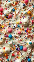 A cake with sprinkles and white frosting photo