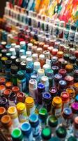 A large collection of paint bottles and paint photo