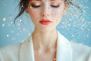 Beautiful woman with confetti on her face photo