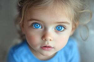 A little girl with blue eyes looking at the camera photo