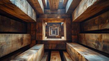 A view of a wooden structure from above photo