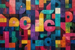 A colorful abstract painting of letters photo