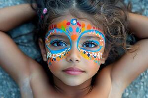 A young girl with a colorful face paint photo