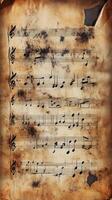 Old music sheet with music notes and treble clef photo