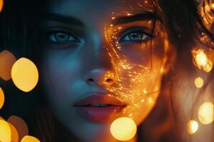 A woman with glowing eyes and a glowing face photo