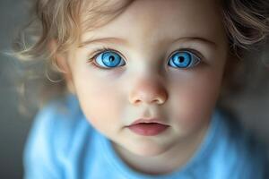 A close up of a child with blue eyes photo