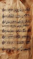 Old sheet music on a piece of paper photo