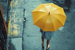 A person walking down a street with an umbrella photo