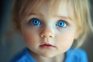 A close up of a little girl with blue eyes photo
