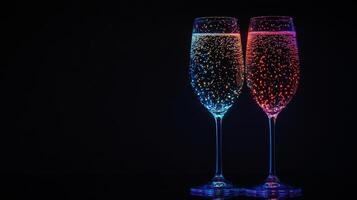 Two glasses of champagne with colorful liquid photo