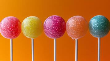 A row of lollipops on sticks photo