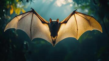 A bat with its wings spread out in the air photo