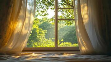 A window with curtains photo