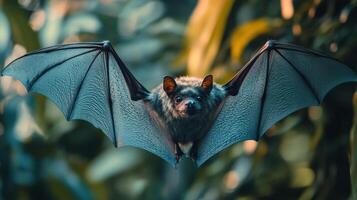 A bat with its wings spread out in the air photo