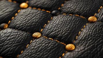 Close up of a black leather with gold studs photo