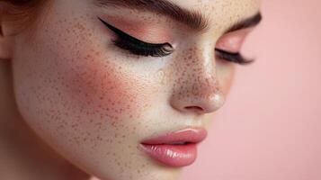 A woman with freckles on her face photo