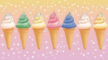 Ice cream cones on a pink background photo