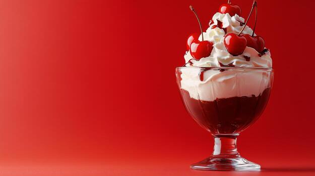 A dessert with whipped cream and cherries on top photo