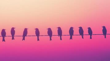 Birds on a wire at sunset photo