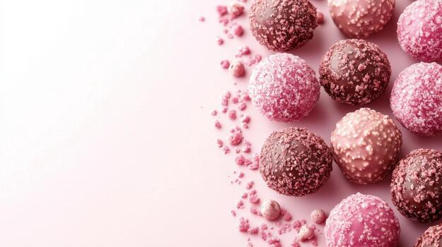 Chocolate balls on pink background photo