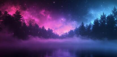 A forest with purple and pink lights photo